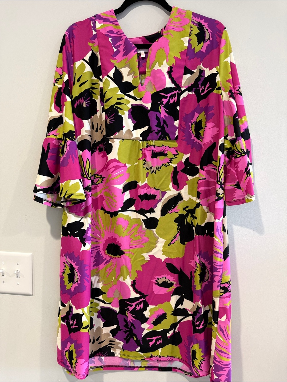 Jude Connally XXL Floral Dress Fuchsia, Lime & Black Jude Cloth Ruffle Sleeves